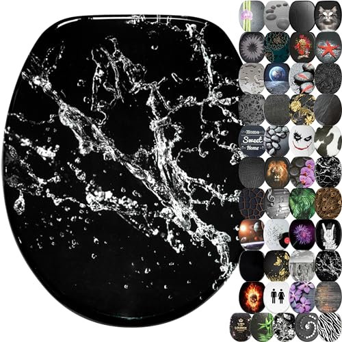 Sanilo WC Sitz mit Absenkautomatik, viele schöne schwarze Toilettendeckel zur Auswahl, hochwertige und stabile Qualität aus Holz (Splash)