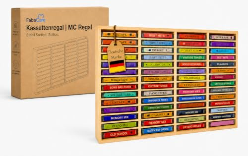 eCom Fabarius MC Shelf for 60 Cassettes, Media Shelf Made of Wood (Pine), Ready Assembled