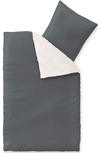CelinaTex Fantasia Bettwäsche 155 x 220 cm 2teilig Nicki Bettbezug Sherpa Lammfell-Optik Bezug Sandy grau
