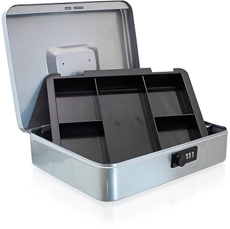 Geldkassette 30 cm groß flach abschließbar Münz Geld Zählbrett Kasse Hellgrau 300mm x 240mm x 90mm (B/T/H)