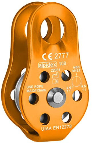 ALPIDEX Remskiva 22 kN | Fixremskiva | Remskiveblock | Standard EN12278 | Linor upp till 13 mm Diameter | Kabelremskivor | Remskivor | Remhjul för Rep | Reprulle Flasktåg, Färg:orange