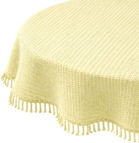 Brandsseller Gartentischdecke Ø 140 cm Tischdecke mit Fransen Outdoor Tischtuch rund Weichschaum für Garten, Terrasse, Balkon wetterfest rutschfest - Creme