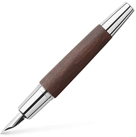 Faber-Castell E-Motion Chrome Wood Fountain Pen - Dark Brown Medium