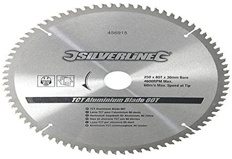 Silverline - Hartmetall-Sägeblatt für Aluminium, 80 Zähne 250 x 30, Reduzierringe: 25, 20 u. 16 mm (456915), Silber