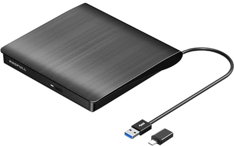 ROOFULL External CD DVD Drive for Laptop, USB 3.0 Type-C Portable CD/DVD+/-RW Optical Drive Reader Writer Burner Player for Windows 11/10/8/7 Computer Mac MacBook Linux PC