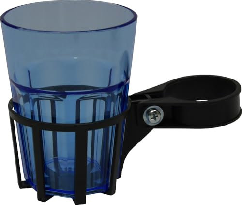 Angerer Freizeitmöbel GmbH Hollywoodschaukel Getränkehalter mit Becher - passend für viele Hollywoodschaukeln mit Rundrohr - Becherhalter Made in Germany (grau, Becher blau)