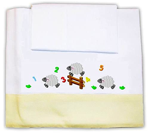 Zigozago - 3-teiliges Bettwäsche-Set für Wiege Schaf; 100% Baumwolle, handgefertigt; Größe: Kinderbett/Kinderwagen 75 x 90 cm; Farbe: Gelb