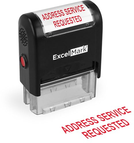 ExcelMark Address Service Requested Self Inking Rubber Stamp - Red Ink (42A1539WEB-R)