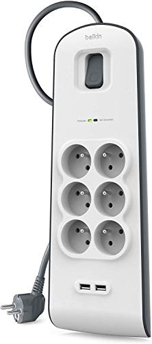 Belkin Parafoudre 6 prises, 650 Joules, cordon 2 m, USB x 2, Blanc