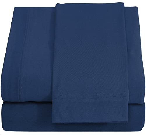 DESTINY CRESCENT BEDDING Knit Jersey 100% Cotton Breathable & Cooling Twin XL Sheets - Dorm Room, Hospital & Split King Beds - Comfy Deep Pocket Sheets - Navy Blue