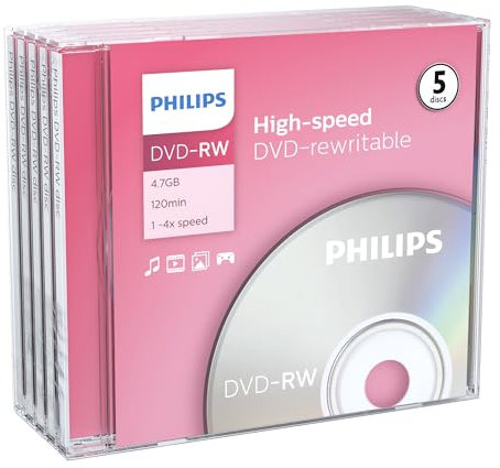 Philips DVD-RW Rohlinge High-Speed (4.7 GB / 120 Minuten Video, 1-4x Speed, 5er Jewel Case, rewritable / überschreibbar)