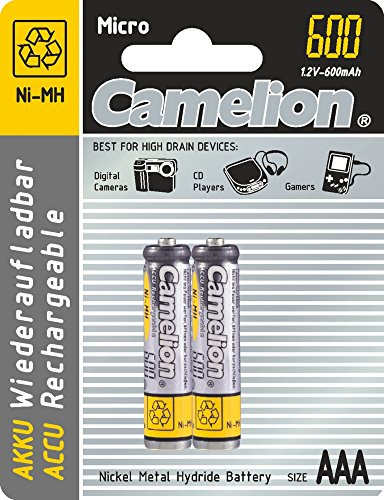Camelion 59840 Pack de 2 Piles rechargeables NiMH LR3/AAA 1,2 V 600 mAh