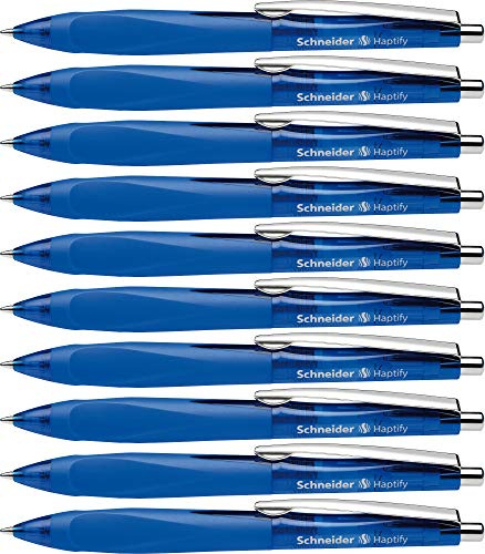 Schneider 135303 Haptify Kugelschreiber (Strichstärke Mittel) 10er Pack blau | Gummierter Drei-Flächen-Griff, dokumentenecht, nachfüllbar, Strichstärke M, verschleißfeste Edelstahlspitze