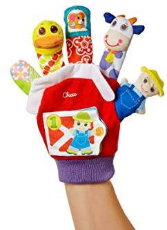 Chicco Handpuppe vom Bauernhof mit illustriertem Kinderbuch zum Zählenlernen, Handpuppen mit Bauernhoftieren für Kinder, Stoffhandschuh – Spielzeug für Kinder von 3 Monaten bis 2 Jahren