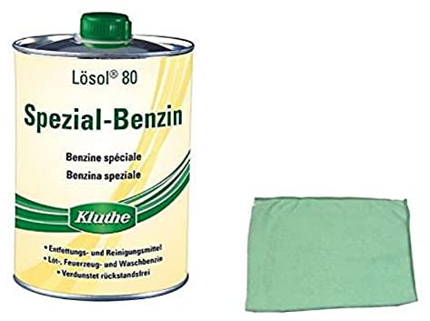 1 Liter Spezial Benzin zum Reinigen und Entfetten inkl. Microfasertuch zum Auftragen (Spezial-Benzin)