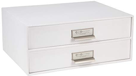 BIGSO BIRGER Schubladenbox – Aufbewahrungsbox mit 2 Schubladen – Schreibtisch Ablage für Dokumente & Bürobedarf – Ablagesystem aus recycelter Faserplatte und Papier – weiß