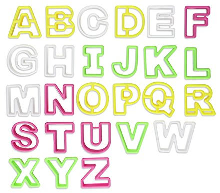 ilauke 26tlg. Fondant Buchstaben Ausstecher groß Ausstechform Modellierwerkzeug farbig Alphabet Tortendeko Mazipan Kuchendekorationsset Backen ca. 4,6 cm Höhe und 3 bis 6 cm Breit