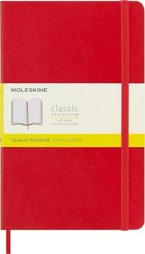 Moleskine Classic Squared Paper Notebook, Soft Cover and Elastic Closure Journal, Color Scarlet Red, Size Large 13 x 21 A5, 192 Pages