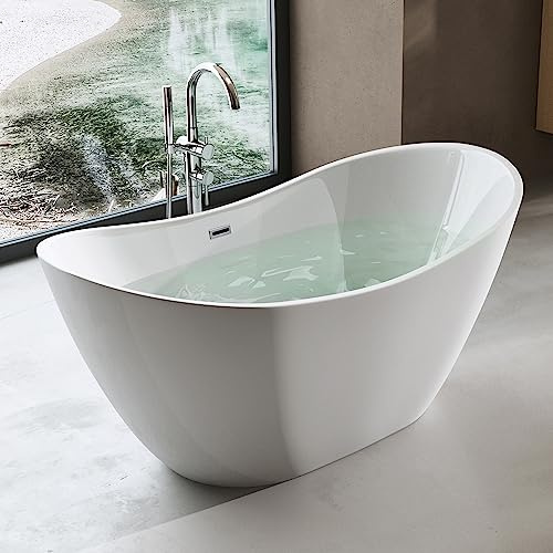 doporro Freistehende Badewanne 170x80x60cm Weiß Acryl-Standbadewanne | Design-Badewanne in Weiß mit PopUp-Ventil, Überlauf & ergonomischer Form – wärmeisolierend & pflegeleicht Vicenza502