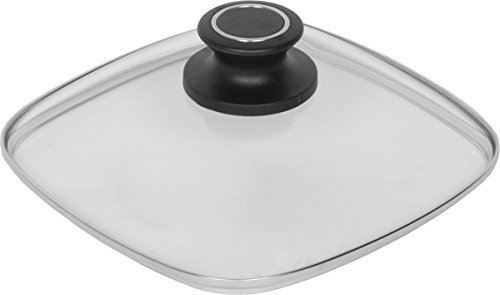 Eckiger AMT Gastroguss Glasdeckel mit Deckelknopf und AMT-Original-Banderole, 28 x 28 cm, passend für AMT Gastroguss Produkte (Eckpfannen), AMZN-E28-Z1-L2