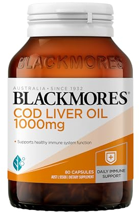Blackmores Cod Liver Oil 1000 mg 80 Capsules, Vitamin A + Vitamin D + Omega-3, Made in Australia