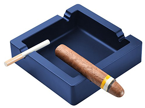 OILP Large Cigar Ashtray for Men,Big Ashtrays for Cigarettes Outdoor,Dual-use Cigarettes Cigar Rest Unbreakable Silicone Modern Ashtray for Outdoor Indoor Home Decor (Navy Blue)