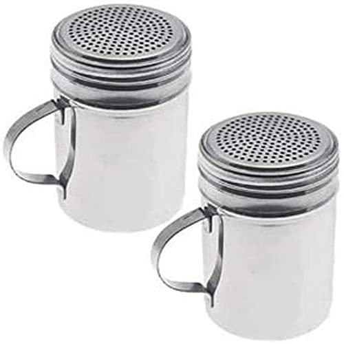 Dozenegg Stainless Steel Versatile Dredge Shaker, Set of 2 Powder Sugar Shaker Duster, Stainless Steel Powder Sugar Shaker with Handle, Sifter For Cinnamon Sugar Pepper Powder Cocoa Flour (silver)
