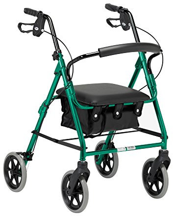 DAYS Lightweight Folding Rollator Walker – Mobility Aids, Adjustable Walking Frame with Padded Seat, Lockable Brakes, Ergonomic Handles, Walking Aid, Portable Walker for Elderly, Small – Racing Green