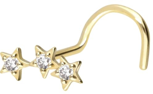 PIERCINGLINE Nasenpiercing 14K Gold Nasenstecker Spirale 3 MOISSANIT-STERNE 585er Gold - Roségoldfarben, Goldfarben, Silberfarben