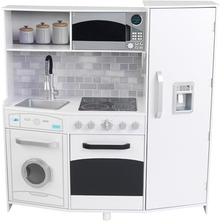 KidKraft Large White Toy Kitchen, Wooden Play Kitchen with Toy Phone and Lights & Sounds, Kids' Kitchen set, Kids' Toys, 53369