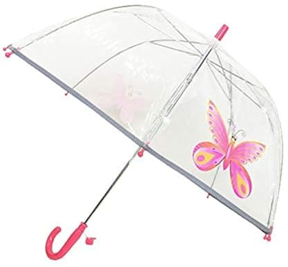 SMATI Kinderregenschirme - transparenter Stockschirm Glockenform - Der erste Fluoreszierende Regenschirm für die Sicherheit Ihres Kindes (Rosa Schmetterling)