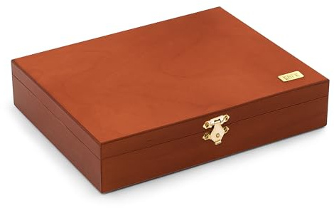 SAFE 5883 Holz Münzkassette für 79 Münzen 27-41 mm | wattiertes Deckelkissen und 3 samtblauen Tableaus | quadratische Fächer, tresortauglich, stapelbar | Abmessungen: 255 x 210 x 40 mm