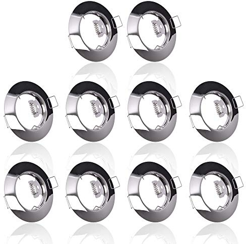 10x Einbaustrahler IP20 mit GU10 Fassung RUND chrom Einbauspot Einbauleuchte Rahmen Rostfrei Deckenspot Strahler Spot 863A-TP