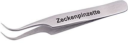 Faude Zeckenpinzette, Zeckenzange nur 8cm klein für Unterwegs zum Entfernen von Zecken jeder Größe ohne sie zu quetschen mit feiner, rund gebogener Spitze, Edelstahl