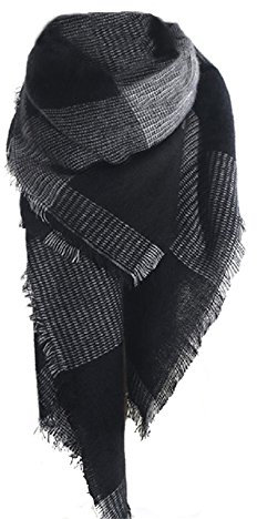 Sawekin Damen XXL Schal Halstuch/Poncho kariert quadratisch Karo schal Herbst/Winter Warmer Schal (A-Schwarz)