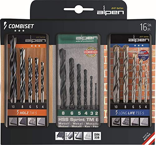 alpen CV maskin-träspiralborr, diameter 4–10 mm, hårdmetall-stenborr lång livslängd, 2–8 mm som 16-delat set, 801003100