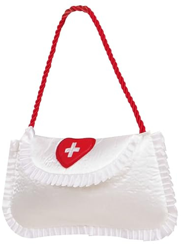 W WIDMANN MILANO Party Fashion - Krankenschwester-Handtasche aus Satin | Weiß und Rot, Kostümaccessoire für Krankenschwester, Karneval und Mottoparty, mit Trageschlaufe