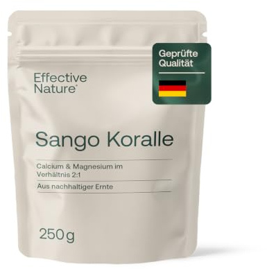 Effective Nature Sango Meereskoralle Pulver - mit Calcium und Magnesium | hochdosiert - im optimalen 2:1 Verhältnis - laborgeprüft - ohne Zusätze - 250g