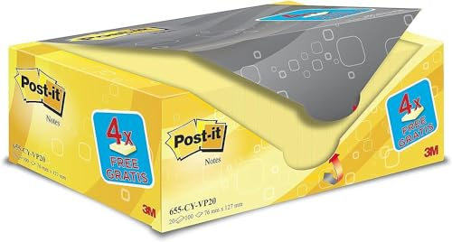 Post-it Notes Promotion 655Y-20 – självhäftande notislappar i 76 x 127 mm – 20 anteckningsblock rektangulära à 100 ark i gult
