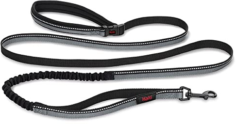HALTI Aktiv Hundeleine – Griff mit Neopren-Polsterung, 3M-Reflektorgewebe und Stoßdämpfung. Freihandleine, Ideal zum Laufen mit mittelgroßen und großen Hunden (Größe Groß, Schwarz)