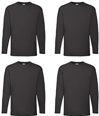 Fruit of the Loom 4 T Shirt Longsleeve M L XL XXL Langarm Verschiedene Farbsets auswählbar (L, Schwarz)