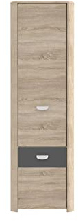 Forte YOOP Schrank 60, Kleiderschrank klein, Jugendzimmerschrank schmal, Kinderzimmer, Drehtürenschrank 1-türig mit Schublade, Sonoma Eiche mit Grau Matt, 59 cm breit x 194 cm hoch x 41 cm tief