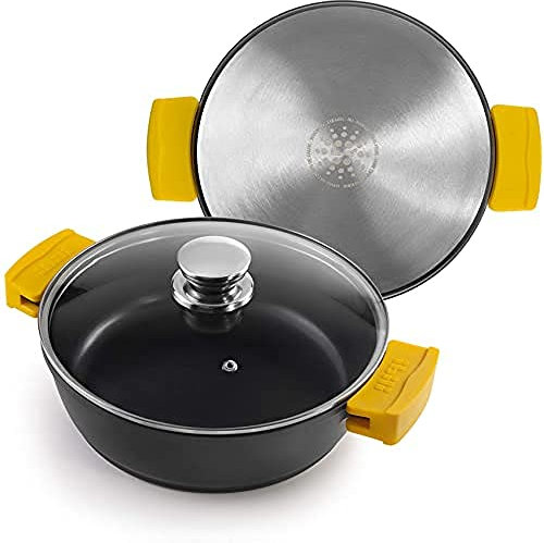 IBILI - Sauteuse Evolution en Fonte d’Aluminium, Couvercle en Verre et poignées en Silicone, 30 cm, Antiadhésif, Compatible avec l’Induction