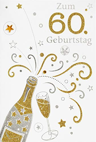 bsb 60. Geburtstagskarte Frau & Mann - Karte Geburtstag in 11,5 x 17,0 cm - Glückwunschkarte Geburtstag mit Sektflasche-Motiv - 60. Geburtstag-Karte mit Umschlag - Geburtstagskarten