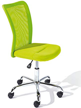 Inter Link - Silla de oficina para niños - Silla ergonómica giratoria - Altura regulable - Base de metal cromado - Funda de tela Mesh transpirable - Giratoria 360° - Verde - Bonnie