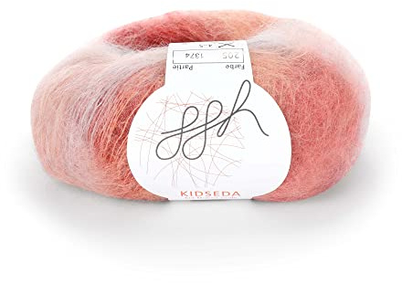 ggh Kidseda - Mohairwolle & Seide - 25g Wolle zum Stricken - leichte & hochwertige Wolle mit Farbverlauf - Farbe 205 - Lachsmeliert