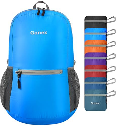 Gonex Ultraleichter Faltbarer Rucksack 20L Tagesrucksack, Praktischer Packbarer Rucksack für Camping, Outdoor, Reisen, Radfahren und Trekking, Blau