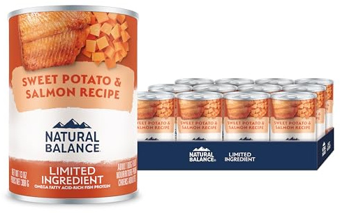 Natural Balance Limited Ingredient Adult Grain-Free Wet Canned Dog Food, Sweet Potato & Salmon Recipe, 13 Ounce (Pack of 12)