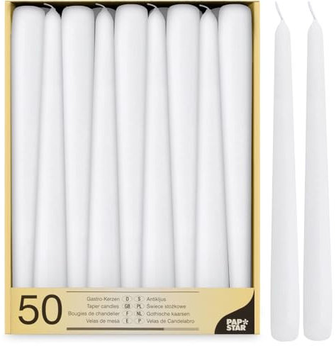 Papstar 17966 50 Leuchterkerzen Ø 2.2 x 25 cm, weiß