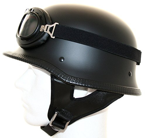 ATO-Helme Oldtimer Motorradhelm mit Fliegerbrille Wehrmachtshelm (M 57/58cm, Schwarz matt)